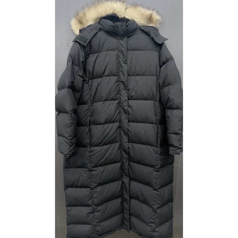LL Bean Down Coat Women 2X Black Long Removable Hood Warm Winter Outdoor Jacket
